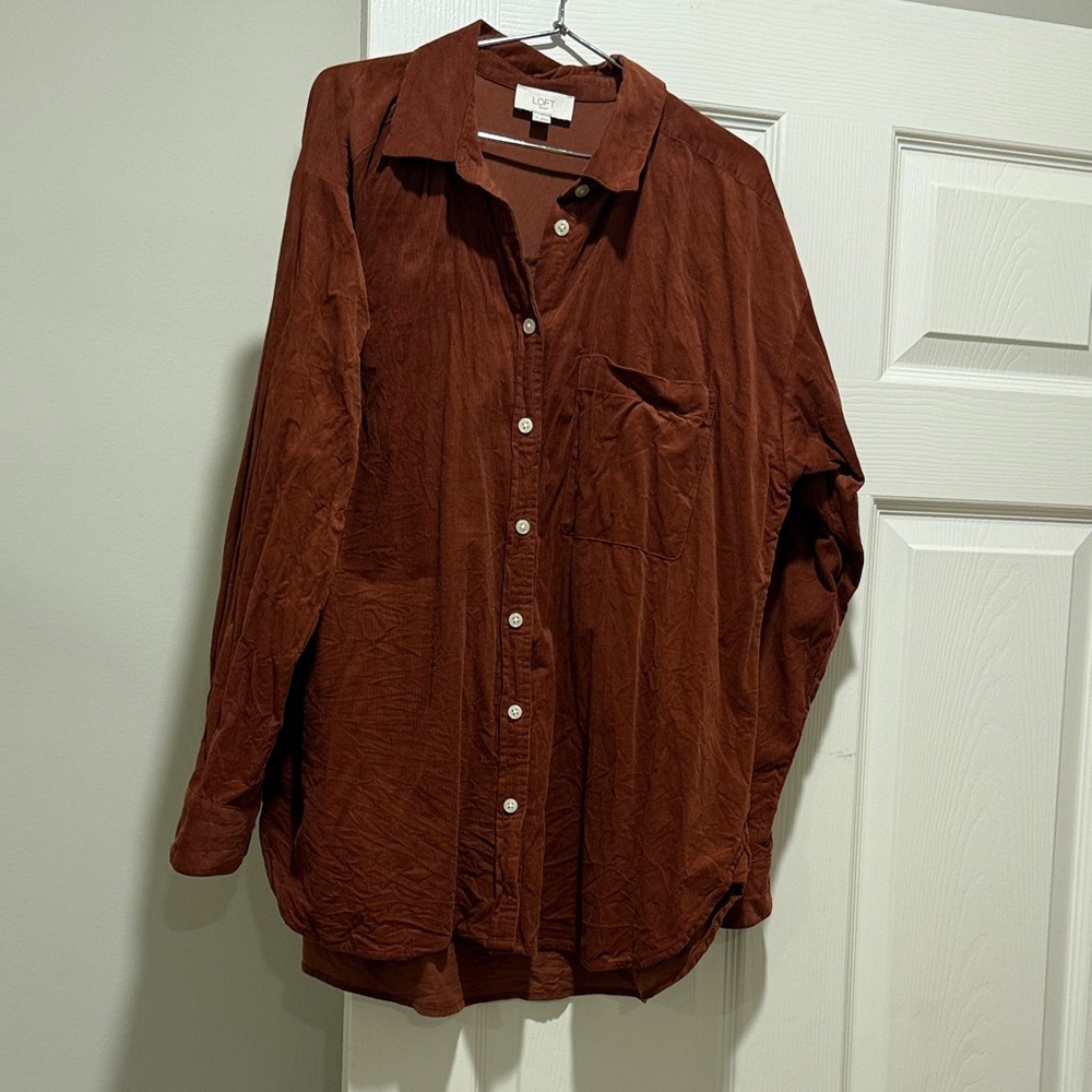 LOFT Rust Button-Up Shirt Corduroy